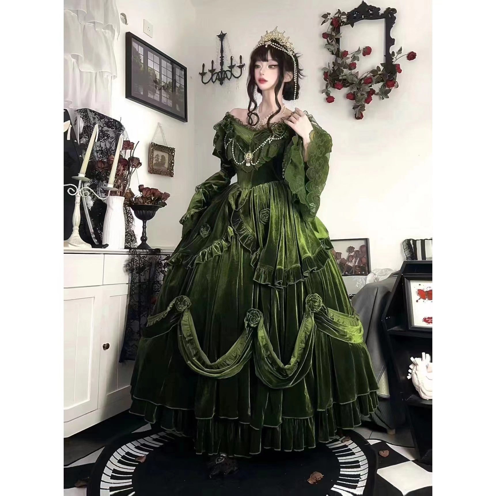 Meow Sensen Sentana Manor Vintage Lolita Dress Lace White Gradient Pink Trailing Shawl Design