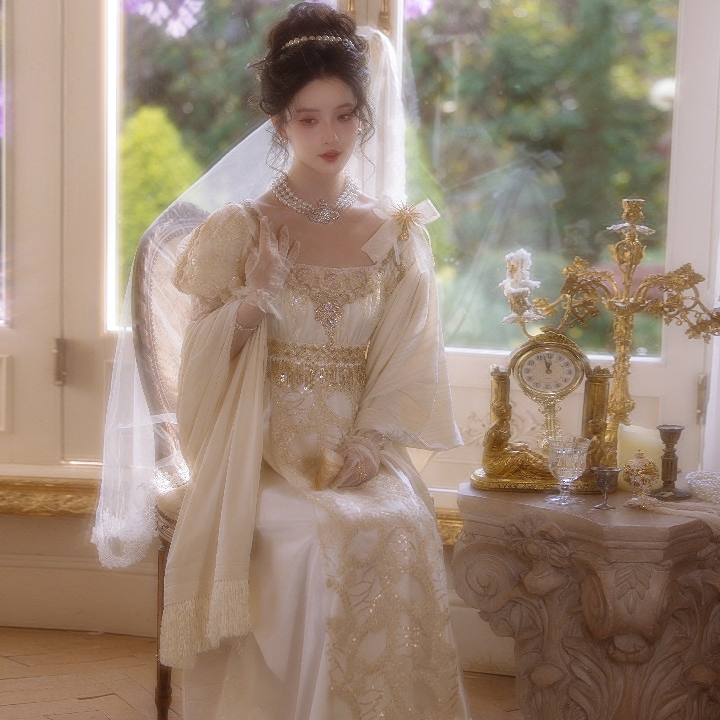 Luna Manor Retro Gorgeous Imperial Dress Elegant Heavy Painting Dress Skirt