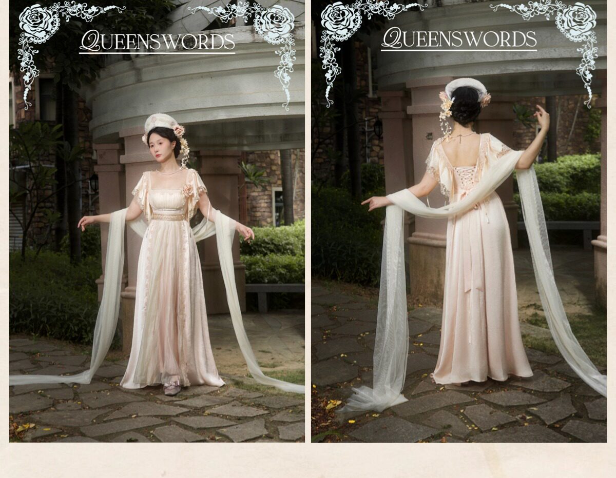 QUEENSWORDS Imperial dress Tencel vintage satin flowing embroidery