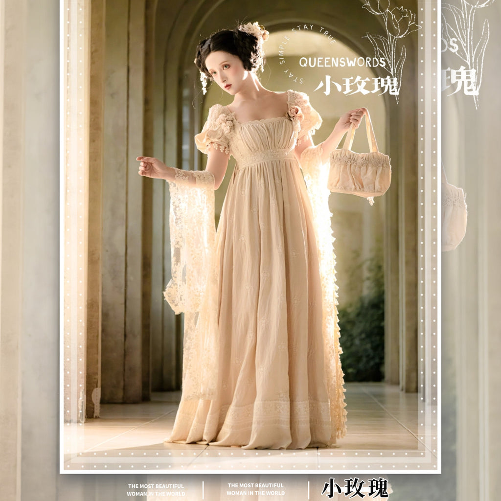 Tail [Little Rose] QUEENSWORDS Imperial Dress Pure Cotton Pavé Embroidered Antique Sense Embroidery