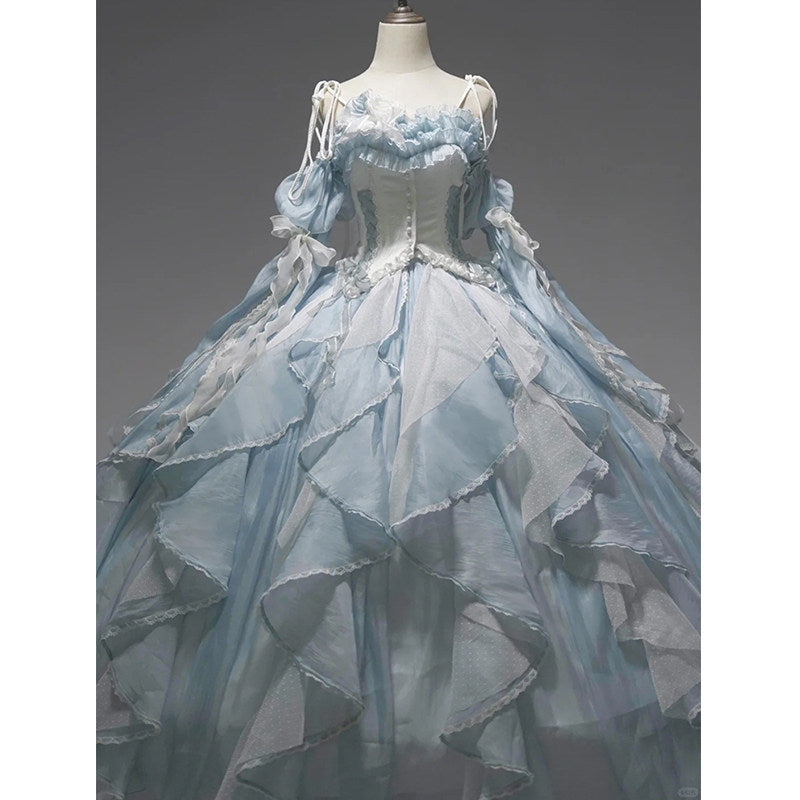 Flower god lolita bride blue evening dress female superfairy temperament princess dress student day coming-of-age ceremony art exam party