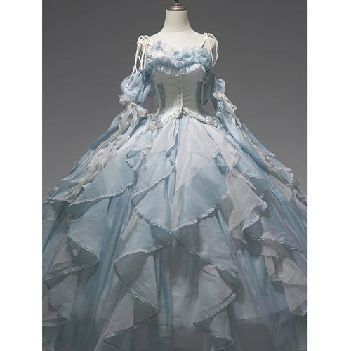 Flower god lolita bride blue evening dress female superfairy temperament princess dress student day coming-of-age ceremony art exam party