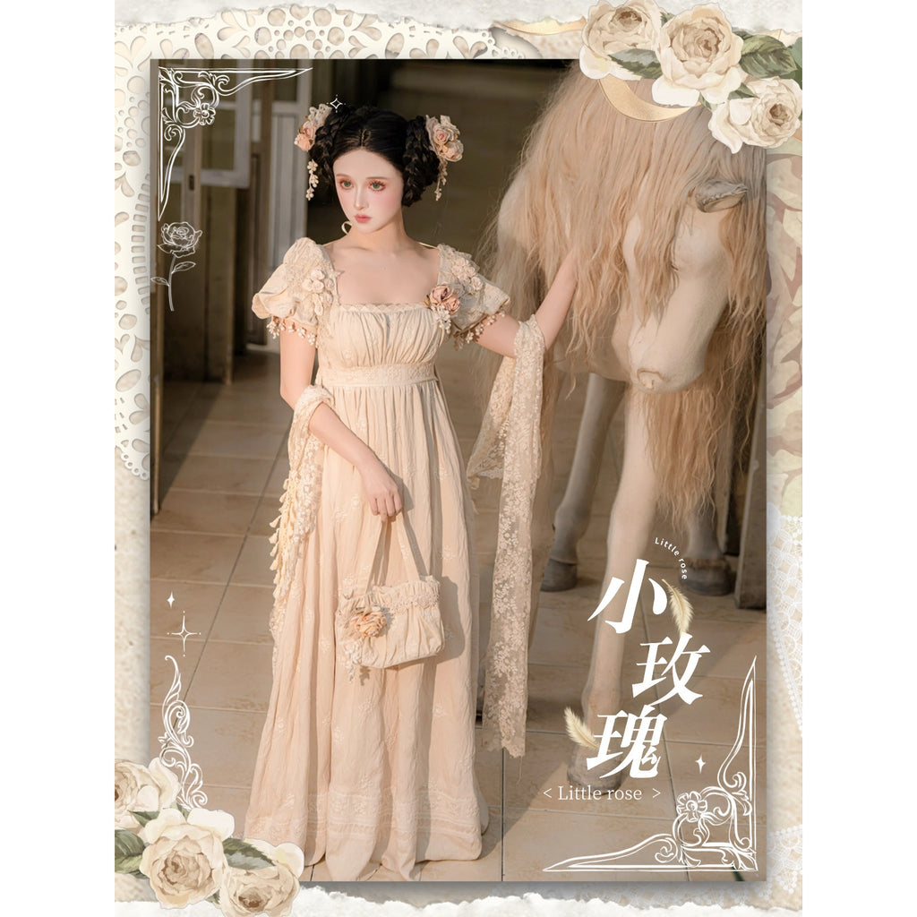 Tail [Little Rose] QUEENSWORDS Imperial Dress Pure Cotton Pavé Embroidered Antique Sense Embroidery