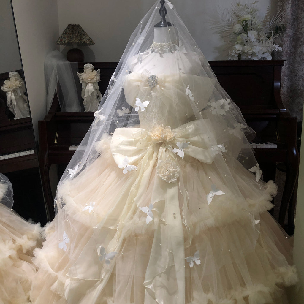 Elegant White Tea Lolita Princess Wedding Dress Romantic Floral Gown