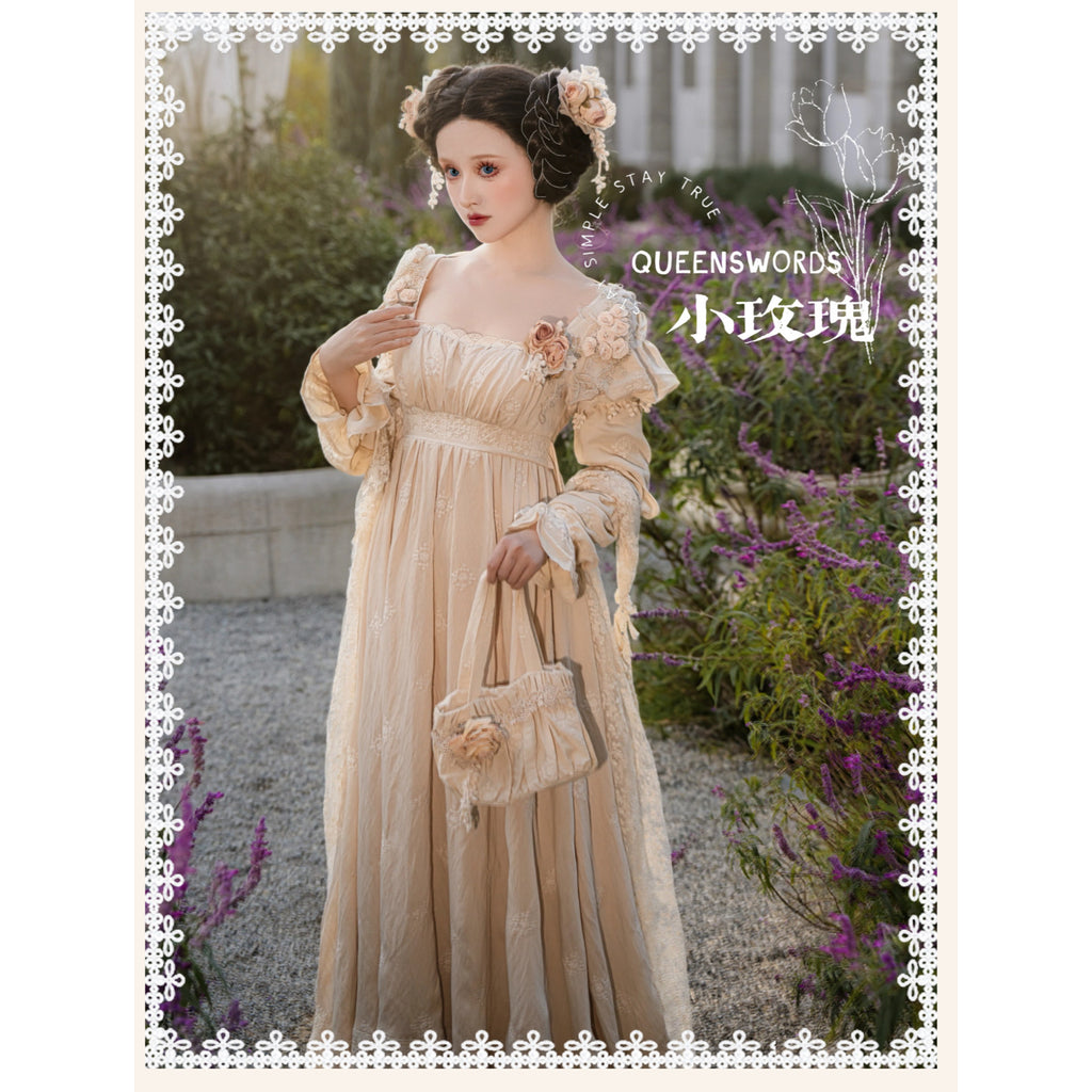 Tail [Little Rose] QUEENSWORDS Imperial Dress Pure Cotton Pavé Embroidered Antique Sense Embroidery