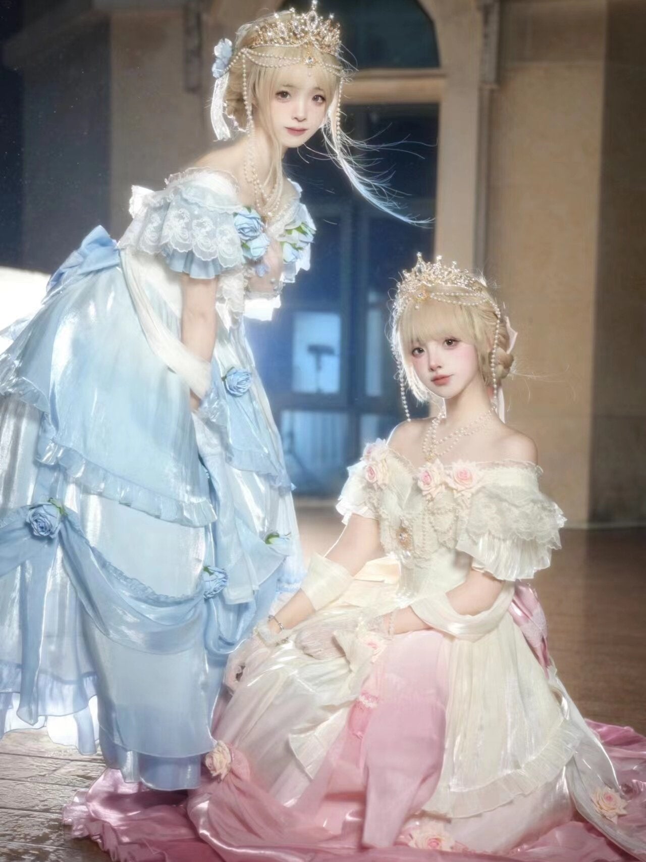 Meow Sensen Sentana Manor Vintage Lolita Dress Lace White Gradient Pink Trailing Shawl Design