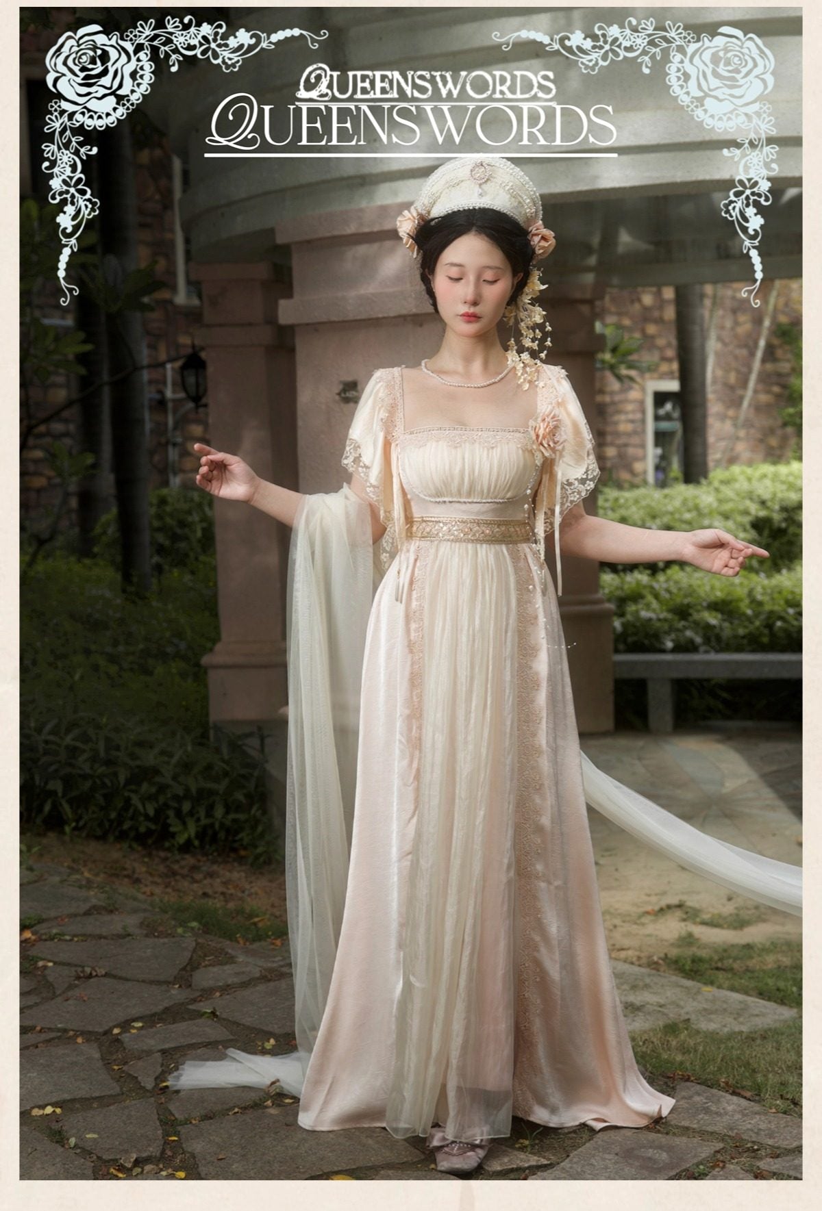 QUEENSWORDS Imperial dress Tencel vintage satin flowing embroidery