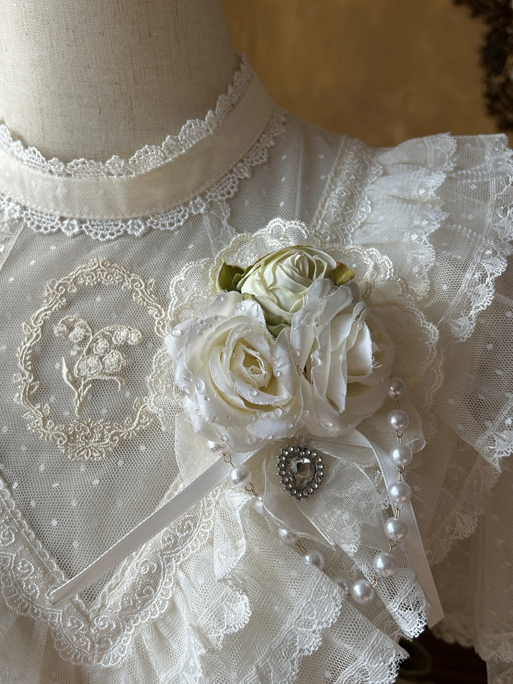 Peach White Tea Elegant Lily of the Valley Lolita OP Dress