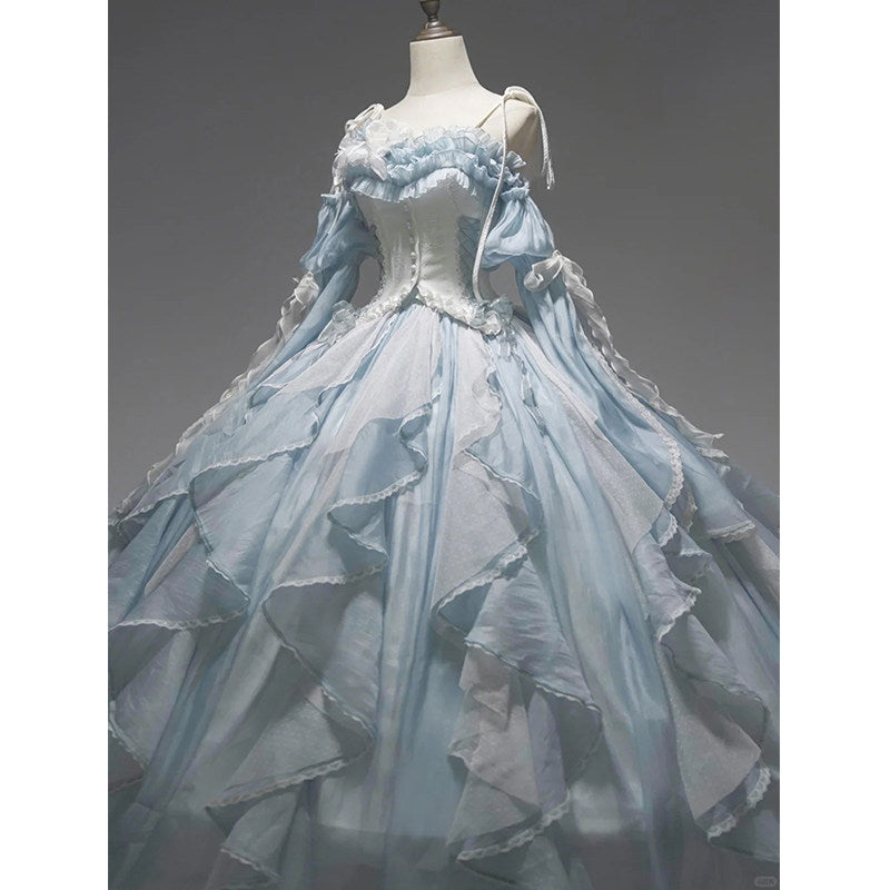 Flower god lolita bride blue evening dress female superfairy temperament princess dress student day coming-of-age ceremony art exam party