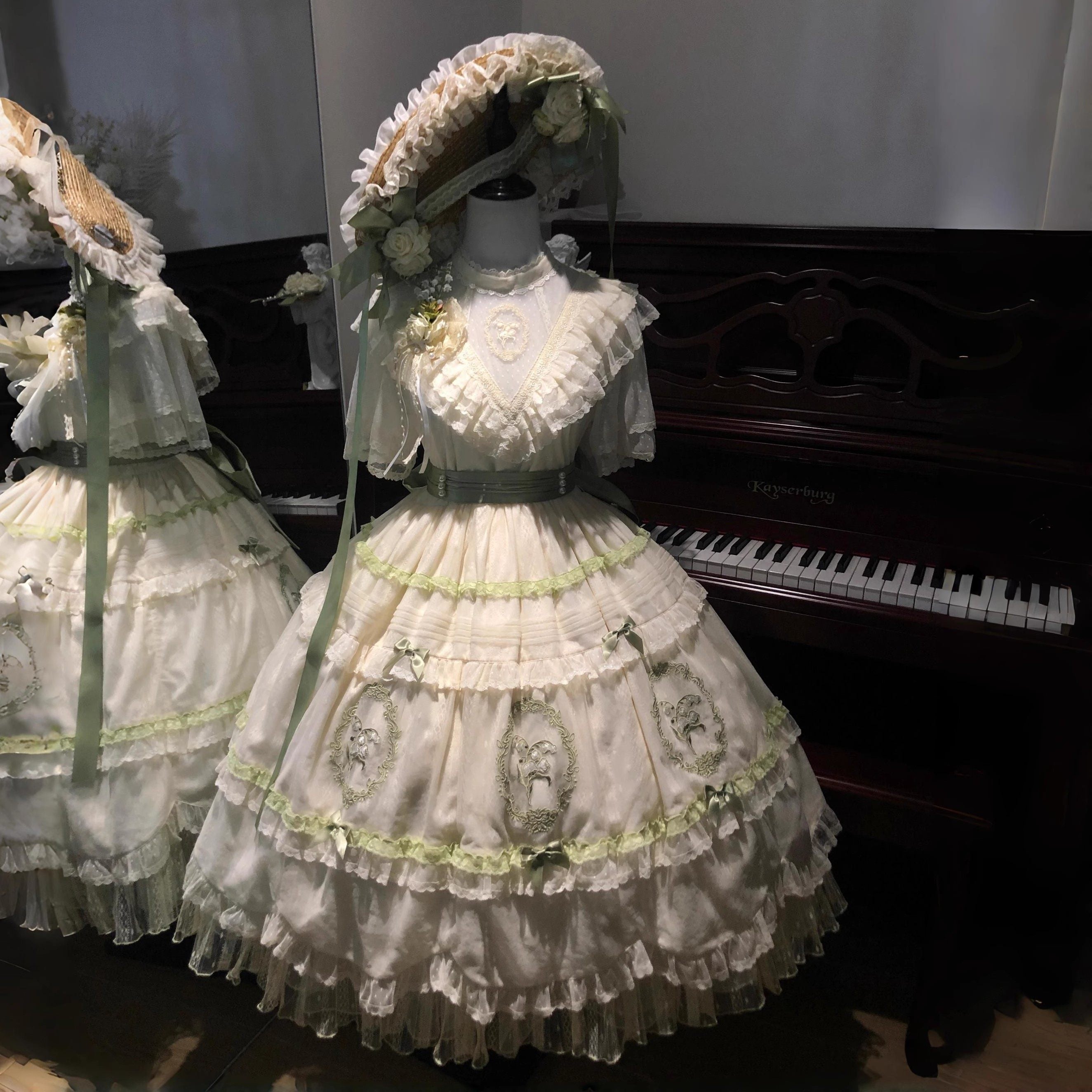 Peach White Tea Elegant Lily of the Valley Lolita OP Dress