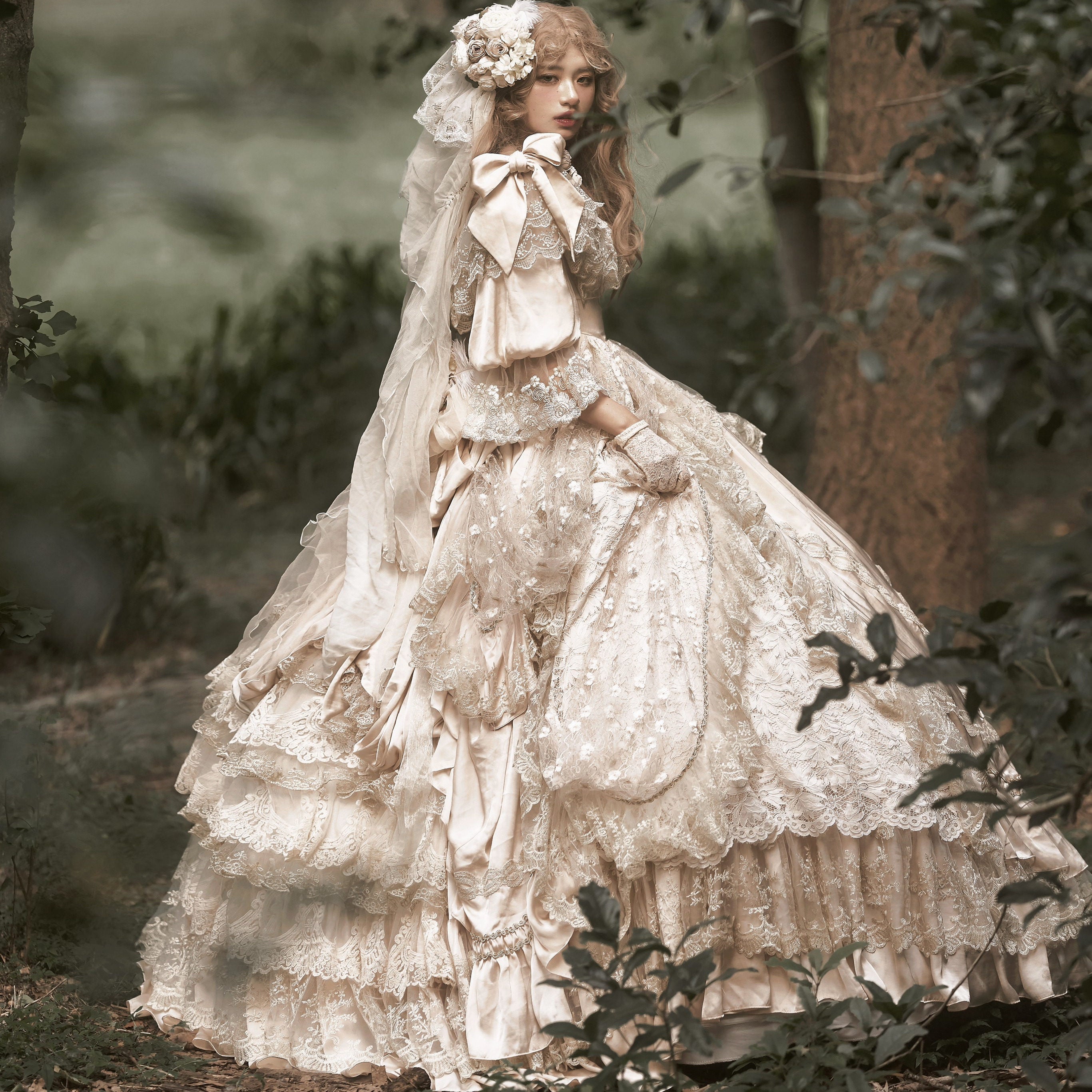 Rococo antique wedding dress French heavy industry vintage classical