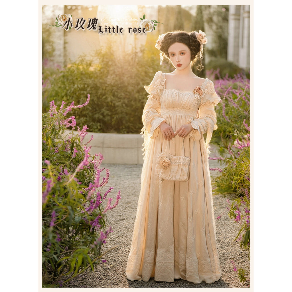 Tail [Little Rose] QUEENSWORDS Imperial Dress Pure Cotton Pavé Embroidered Antique Sense Embroidery