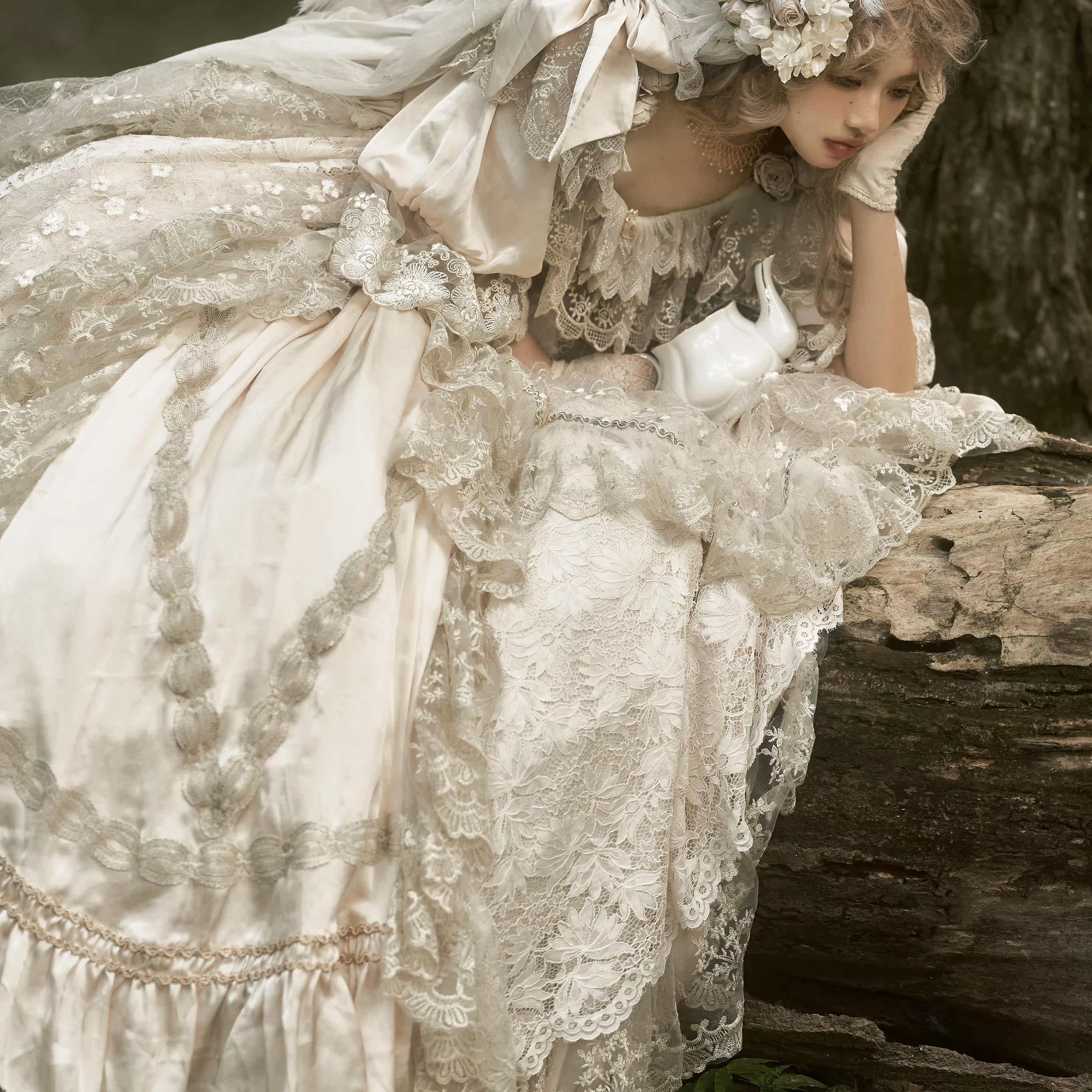 Rococo antique wedding dress French heavy industry vintage classical