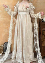 Tail [Little Rose] QUEENSWORDS Imperial Dress Pure Cotton Pavé Embroidered Antique Sense Embroidery