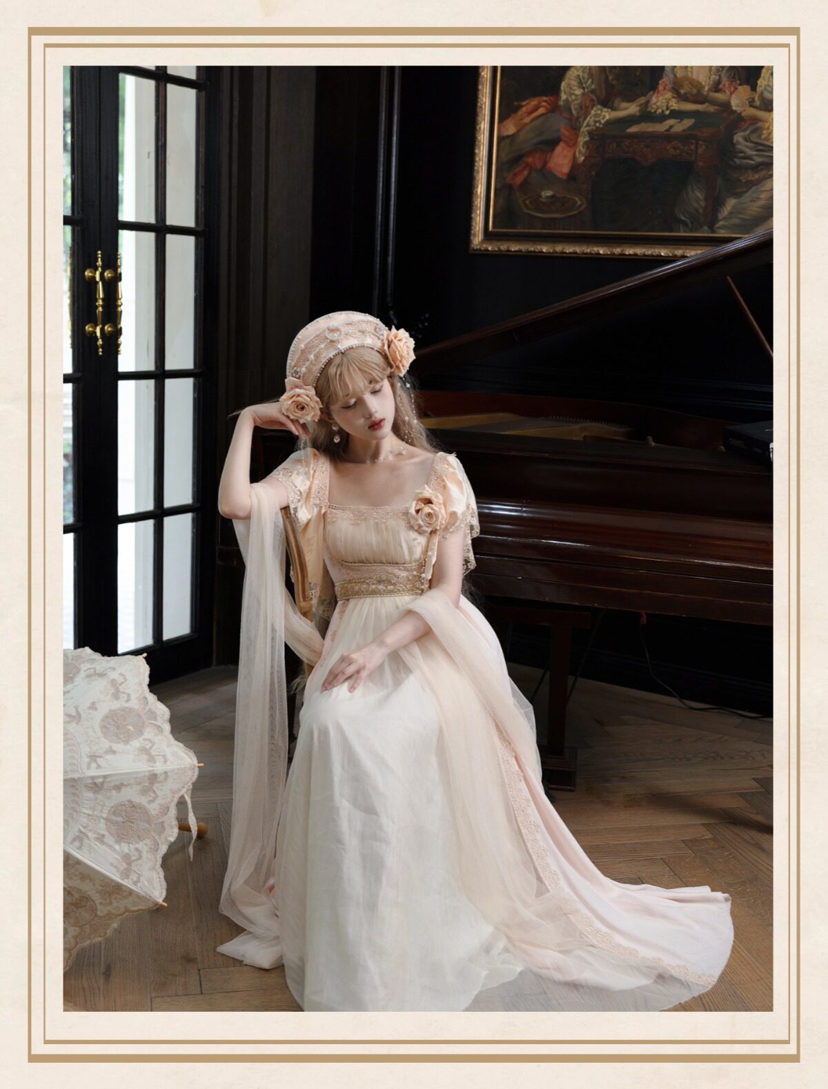 QUEENSWORDS Imperial dress Tencel vintage satin flowing embroidery