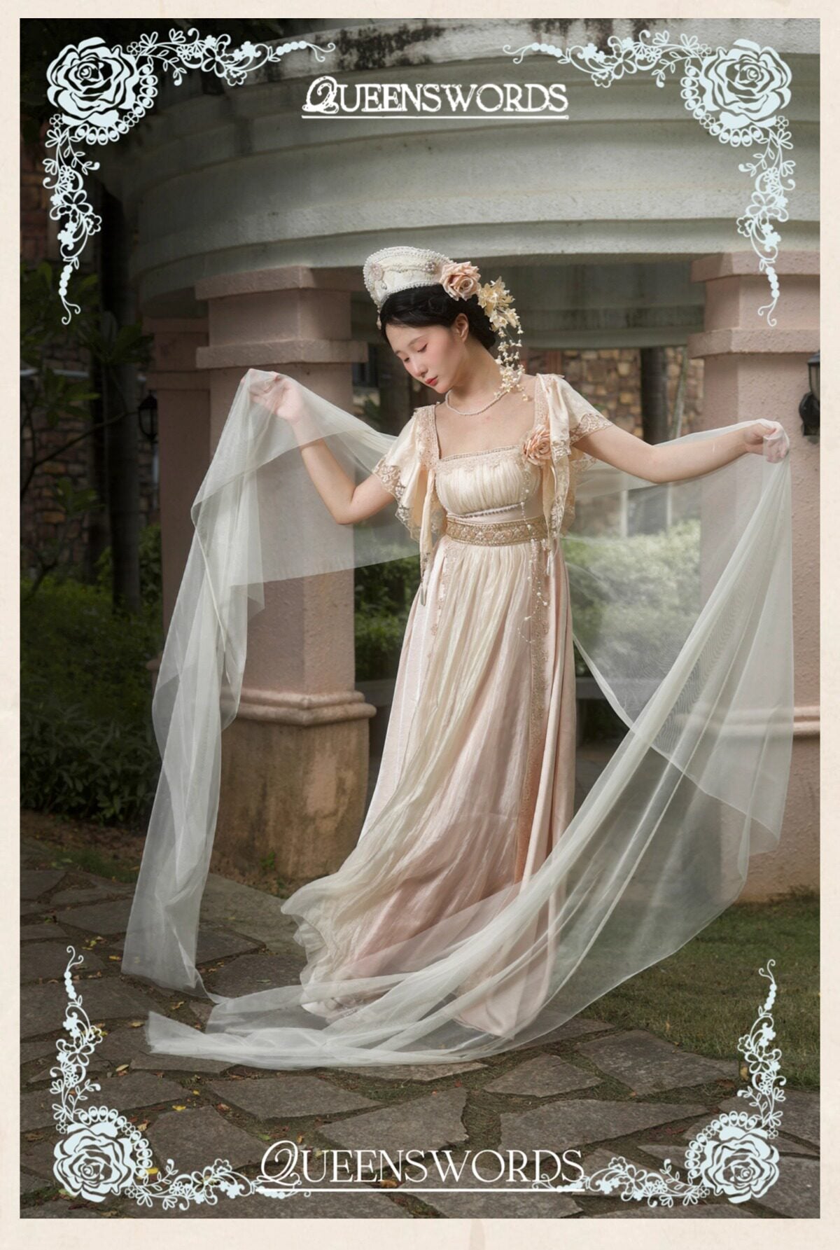 QUEENSWORDS Imperial dress Tencel vintage satin flowing embroidery