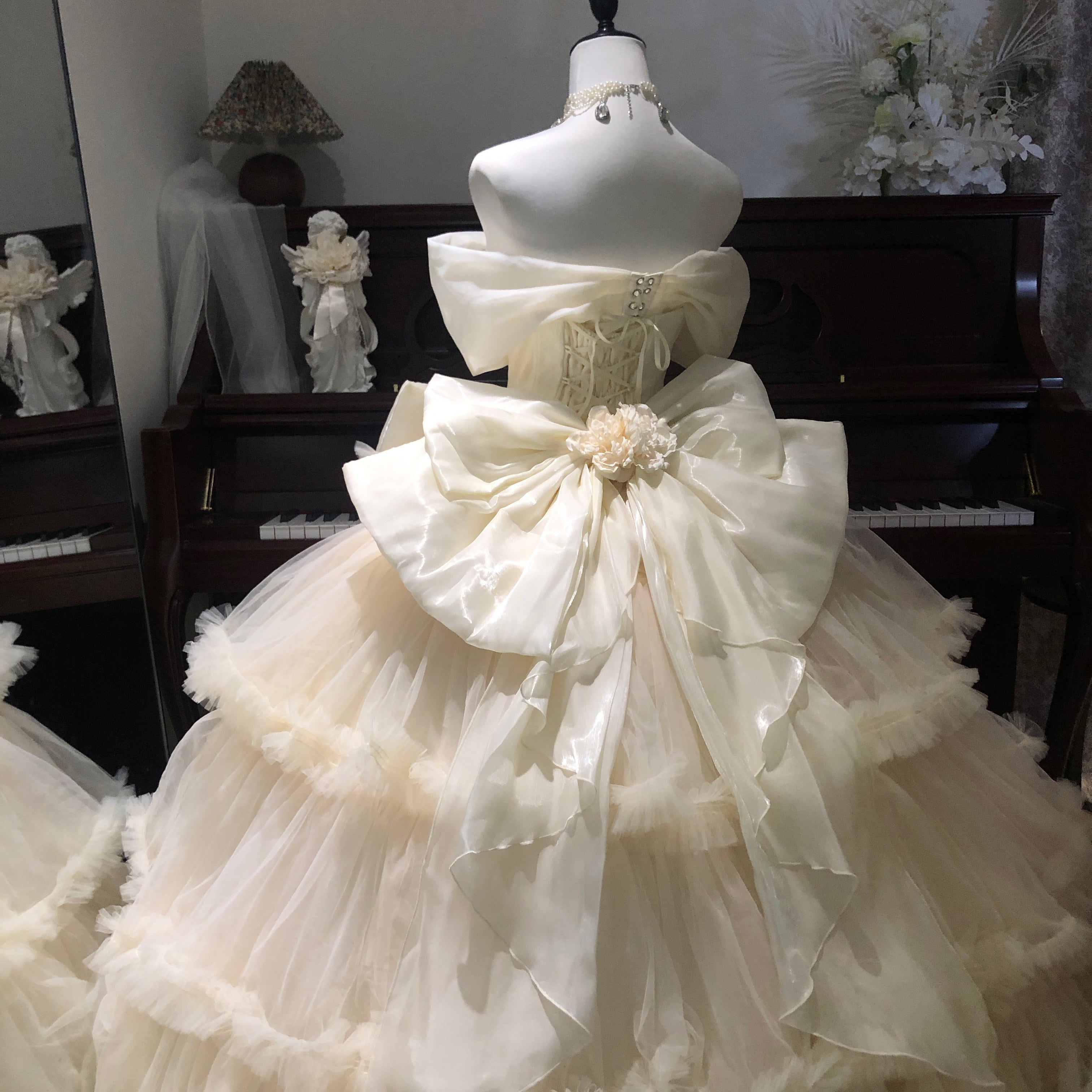 Elegant White Tea Lolita Princess Wedding Dress Romantic Floral Gown