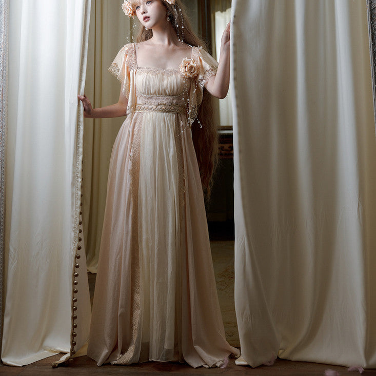 QUEENSWORDS Imperial dress Tencel vintage satin flowing embroidery