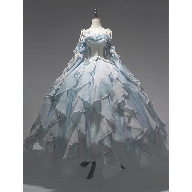 Flower god lolita bride blue evening dress female superfairy temperament princess dress student day coming-of-age ceremony art exam party
