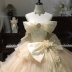 Elegant White Tea Lolita Princess Wedding Dress Romantic Floral Gown