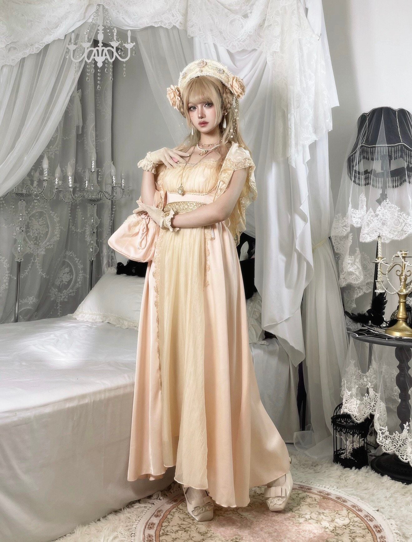 QUEENSWORDS Imperial dress Tencel vintage satin flowing embroidery