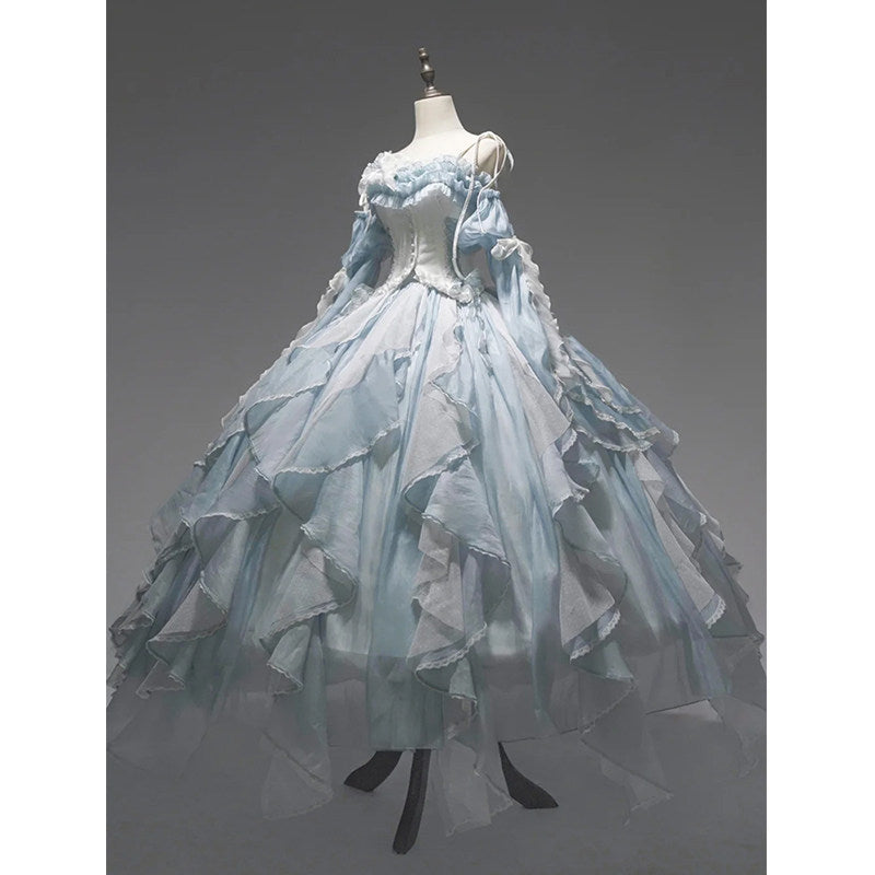 Flower god lolita bride blue evening dress female superfairy temperament princess dress student day coming-of-age ceremony art exam party