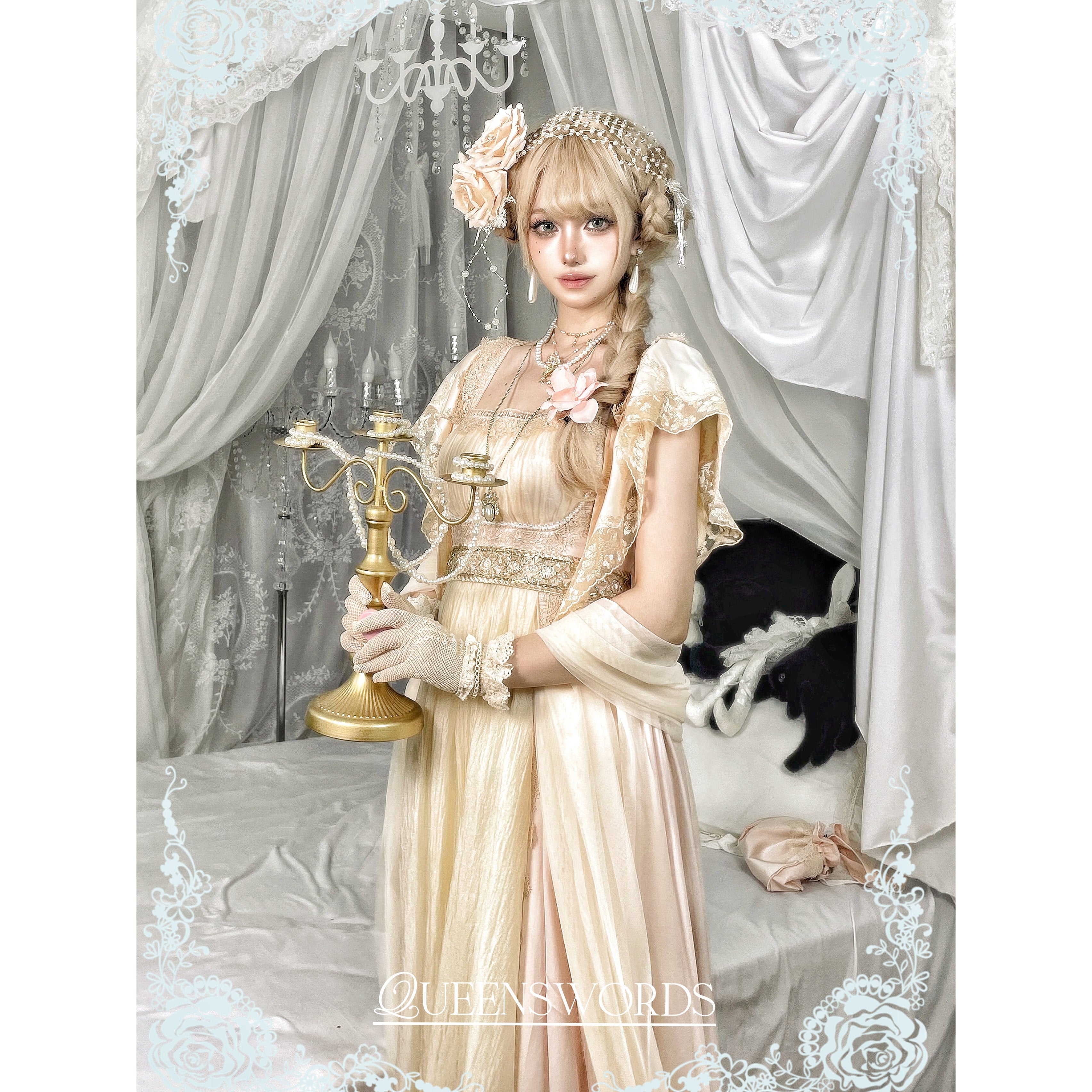 QUEENSWORDS Imperial dress Tencel vintage satin flowing embroidery