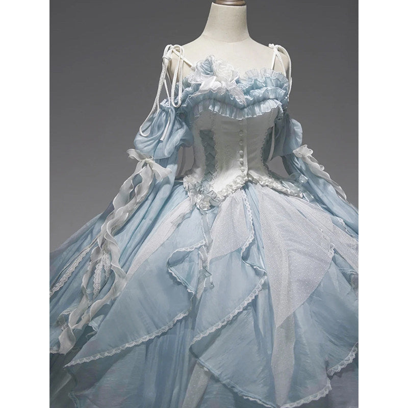 Flower god lolita bride blue evening dress female superfairy temperament princess dress student day coming-of-age ceremony art exam party